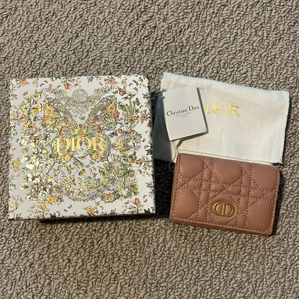 Dior Caro Glycine Wallet in Rose de Vents Supple Cannage Calfskin S5132UWHC_M49P